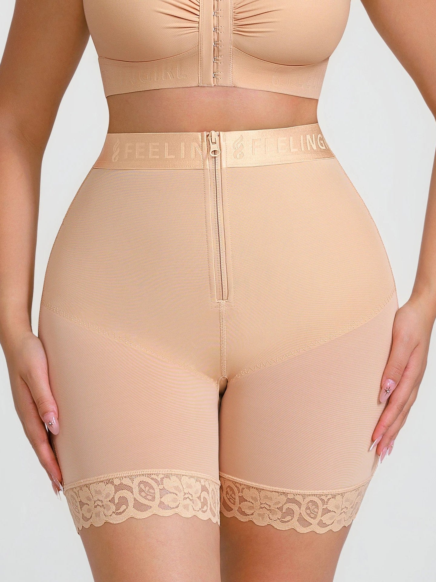 Feelingirl Front-Zip Mid-Waist Shapewear Shorts