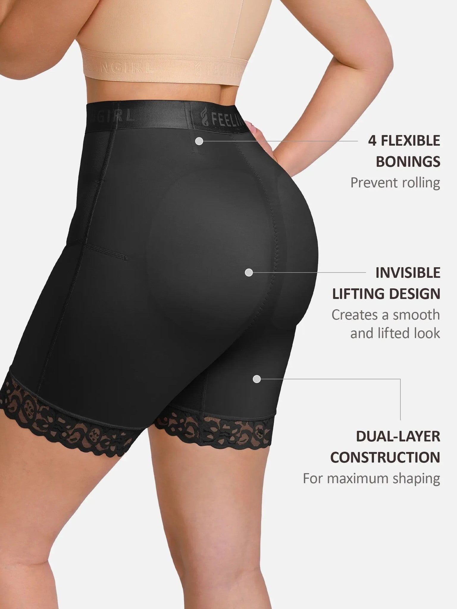 Feelingirl Front-Zip Mid-Waist Shapewear Shorts