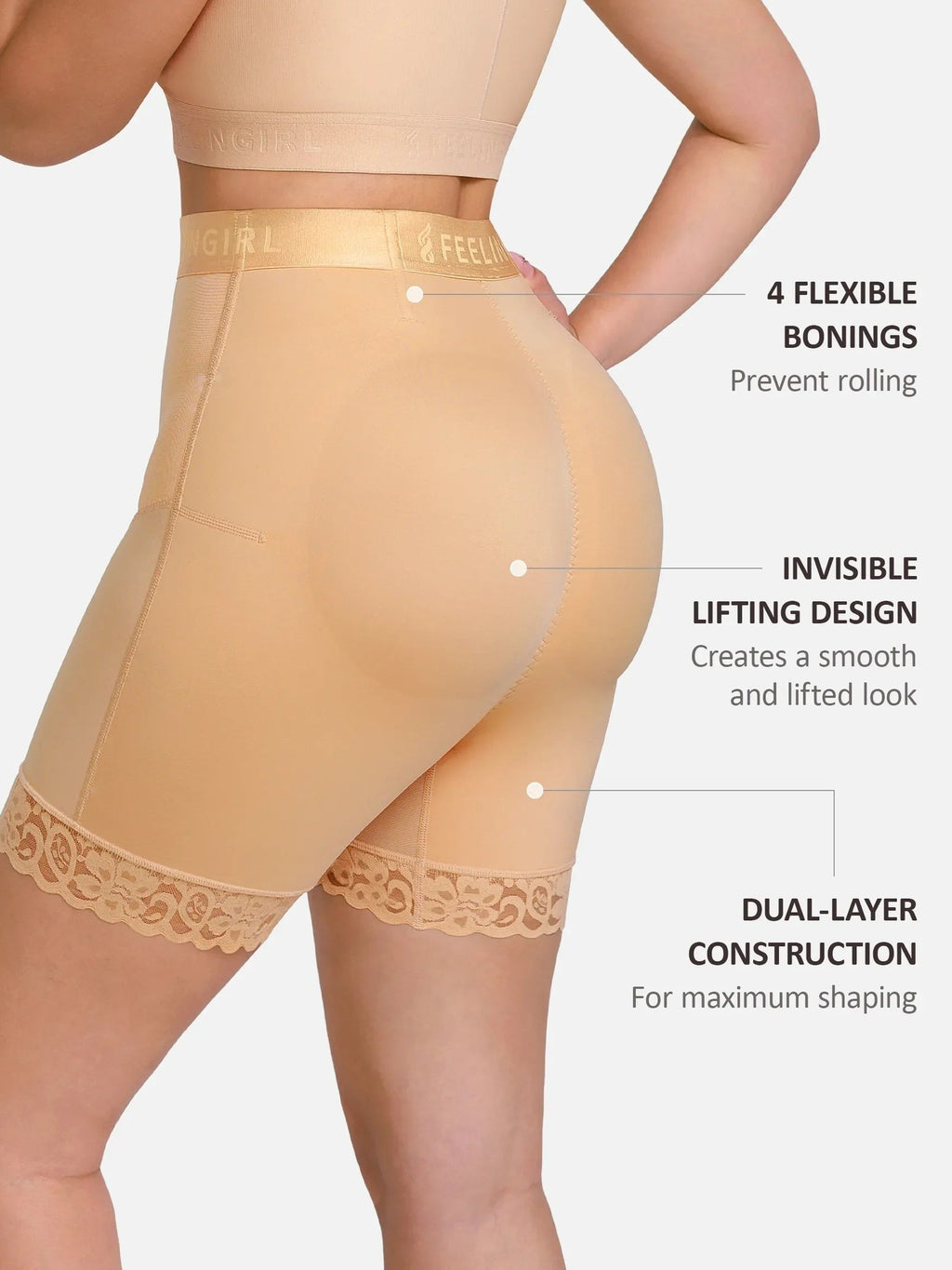 Feelingirl Front-Zip Mid-Waist Shapewear Shorts
