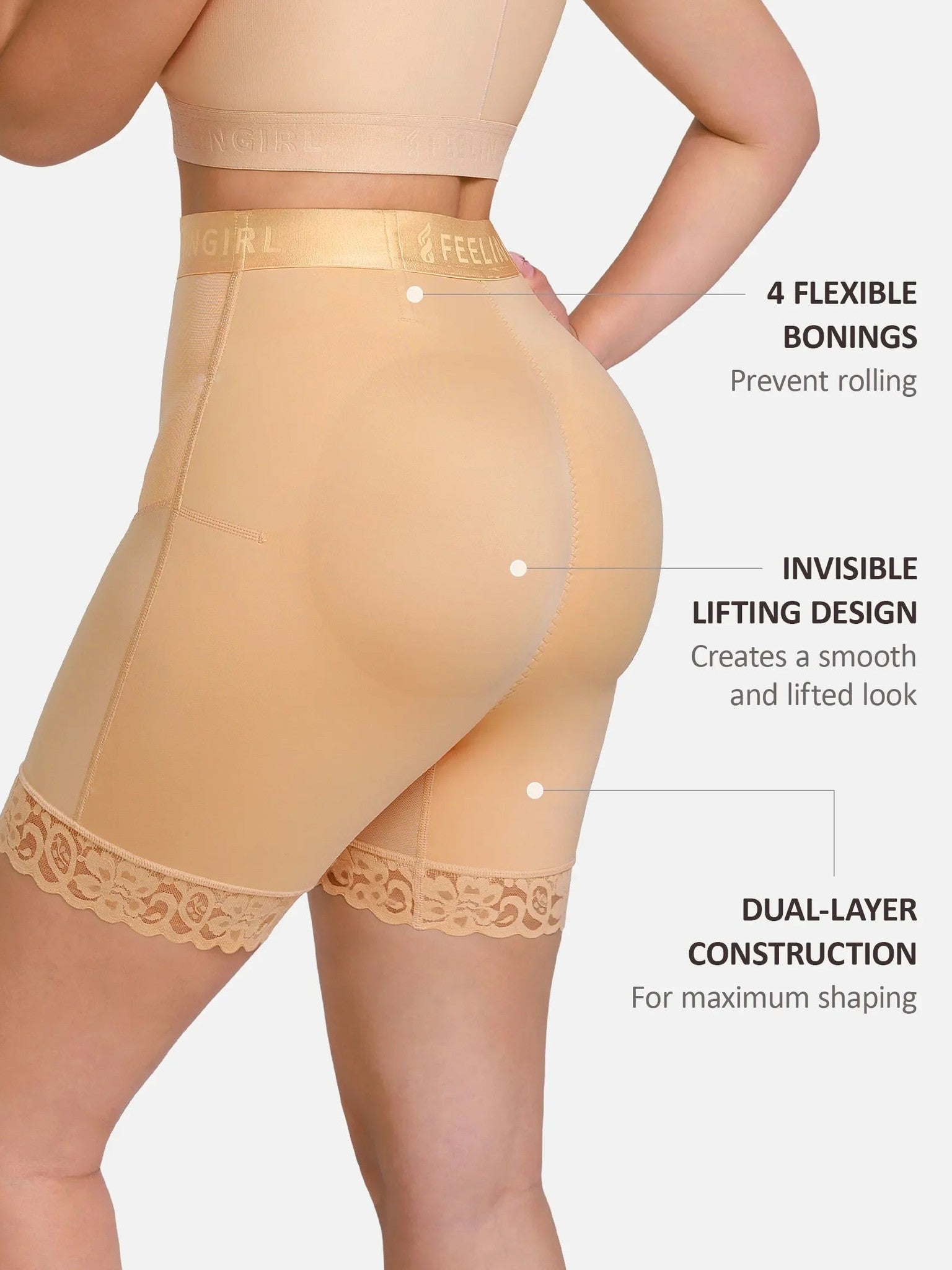 Feelingirl Front-Zip Mid-Waist Shapewear Shorts