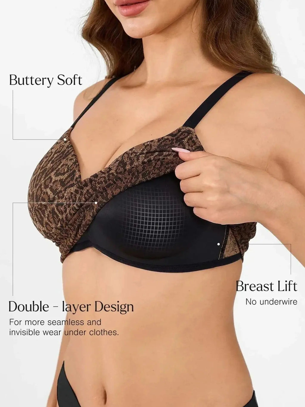 Popilush Seamless Wireless Leopard Shaping Push Up Bra