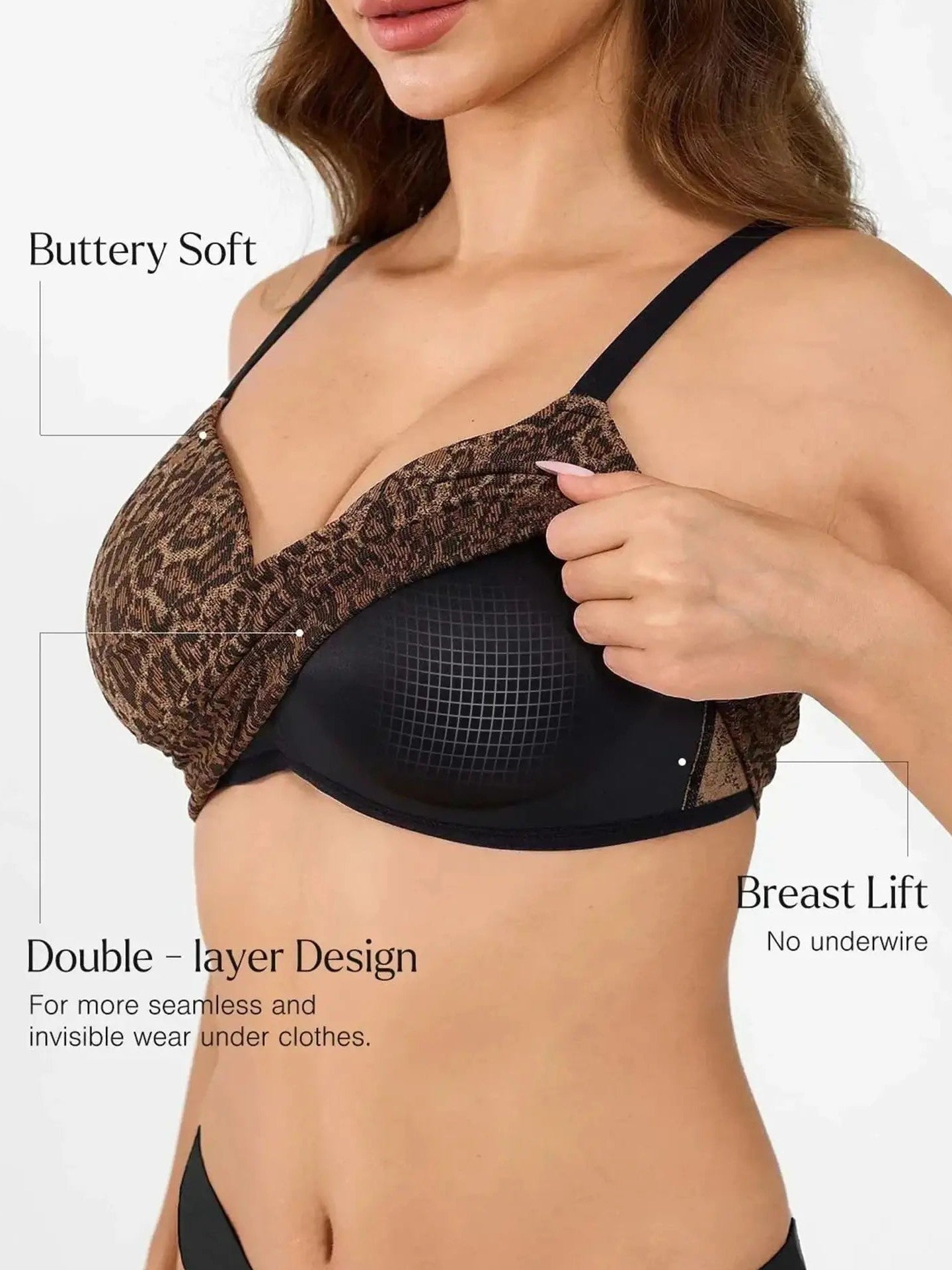 Popilush Seamless Wireless Leopard Shaping Push Up Bra