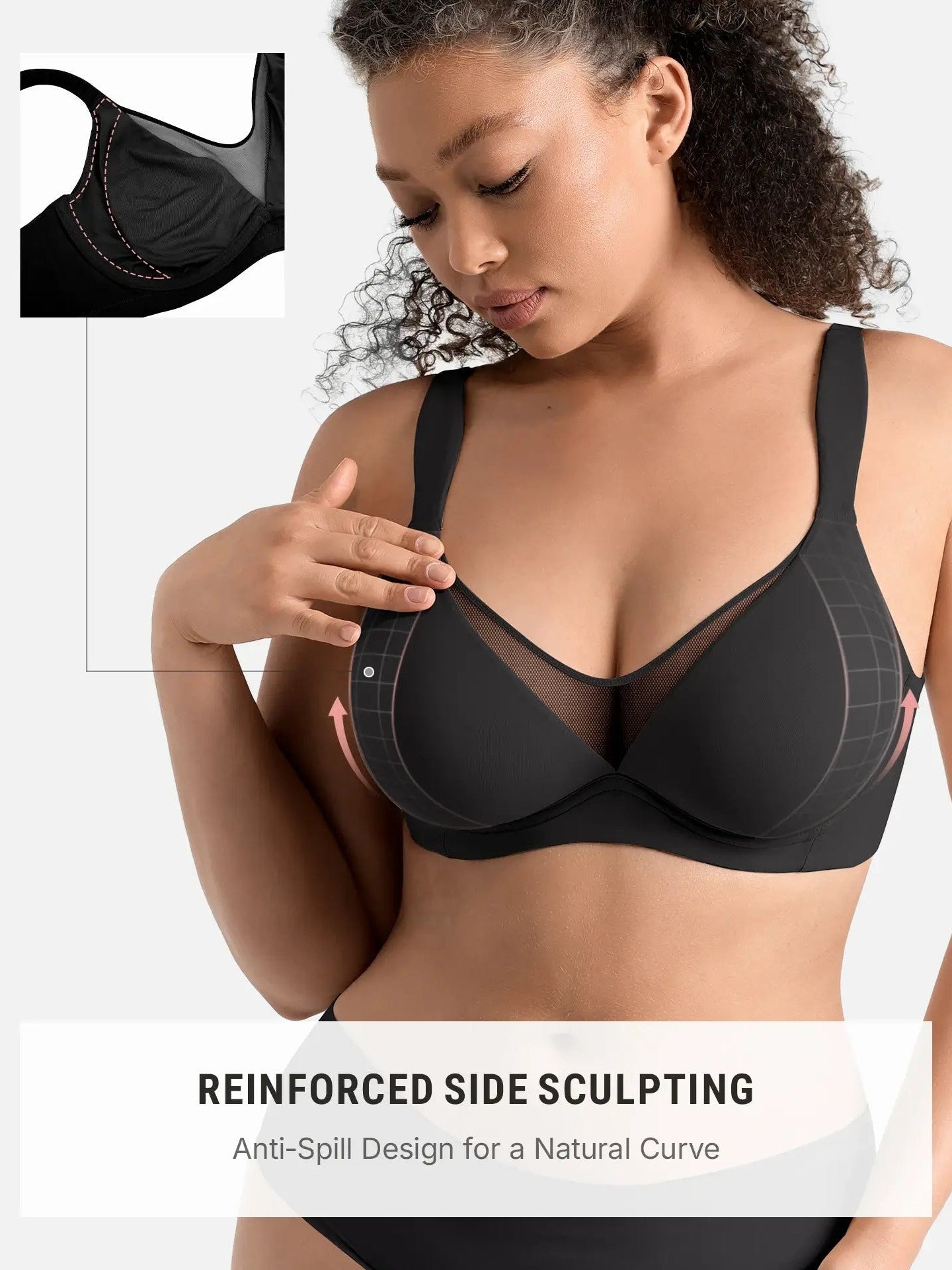 Feelingirl Unlined Minimizer Bra with Sheer V-Neck
