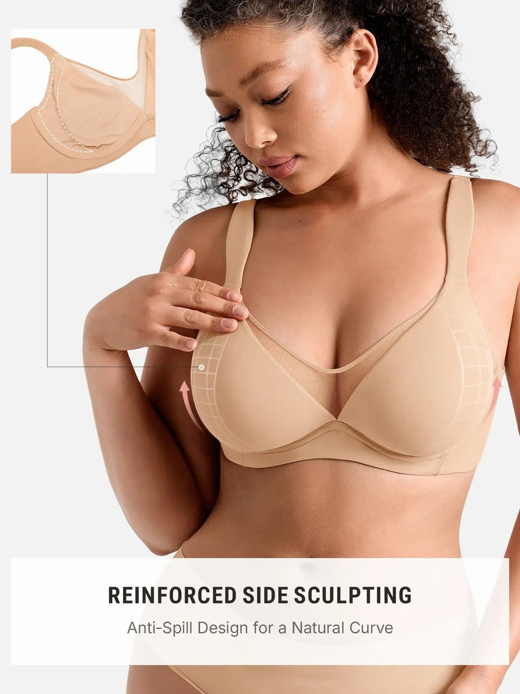 Feelingirl Unlined Minimizer Bra with Sheer V-Neck