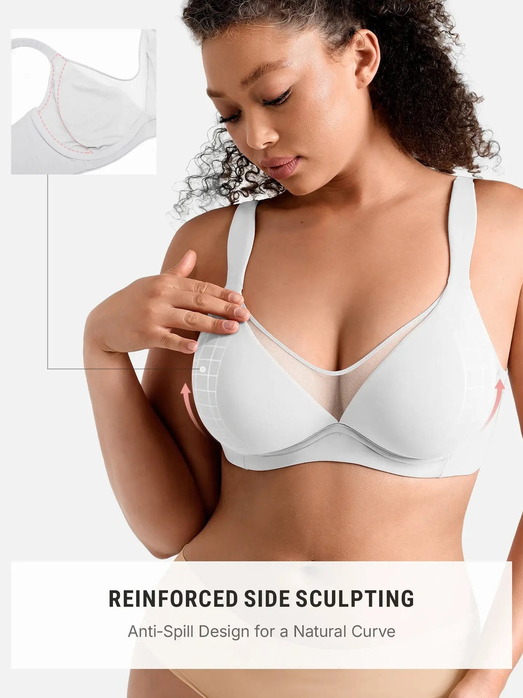 Feelingirl Unlined Minimizer Bra with Sheer V-Neck